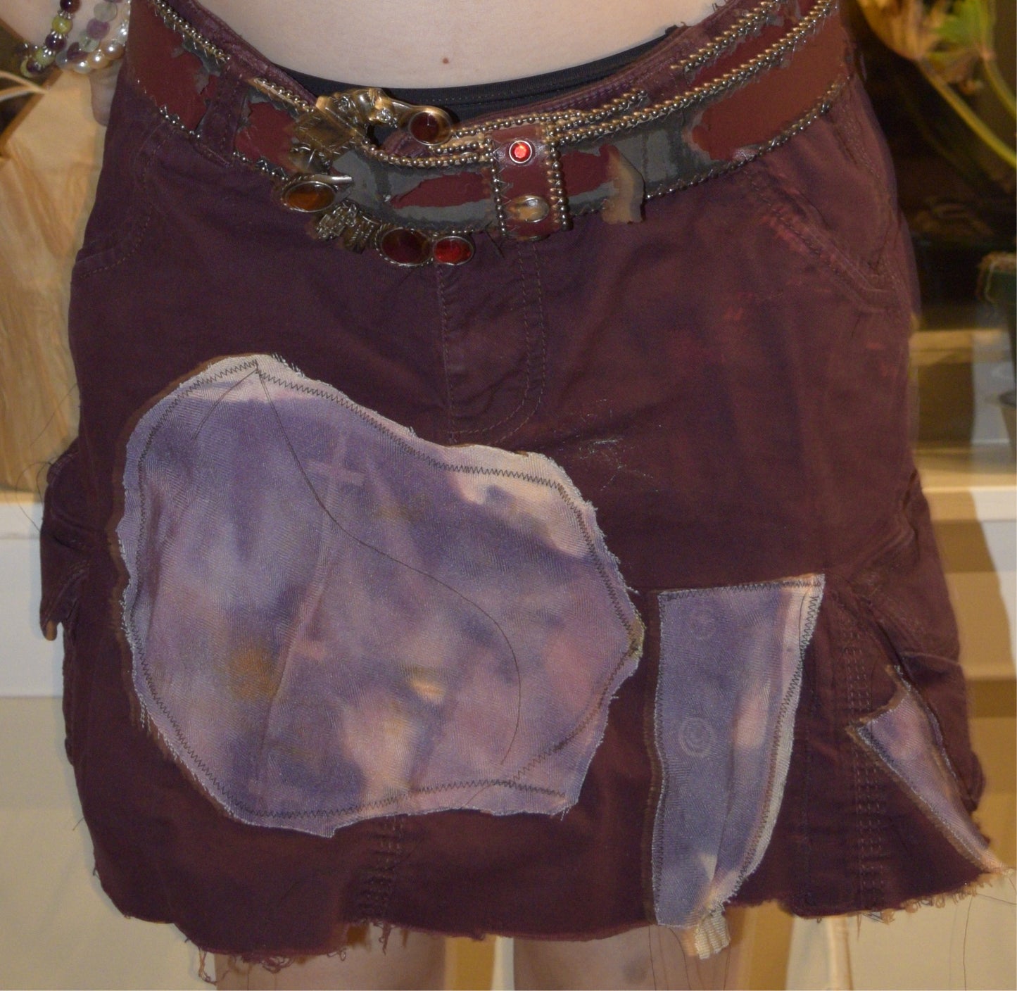distressed patch skirt medium