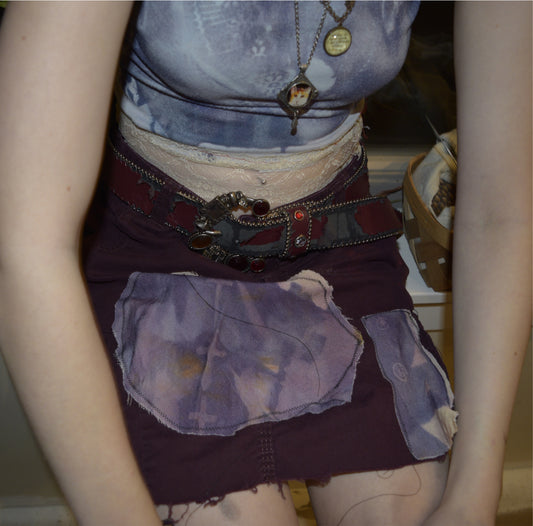 distressed patch skirt medium