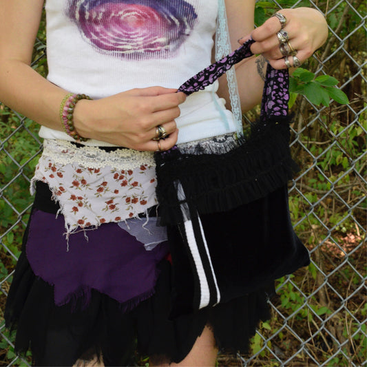 black/purple velvet purse