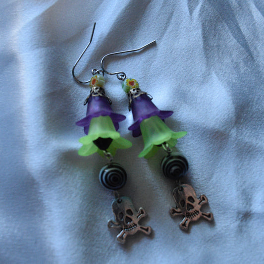 green/purple skull earrings